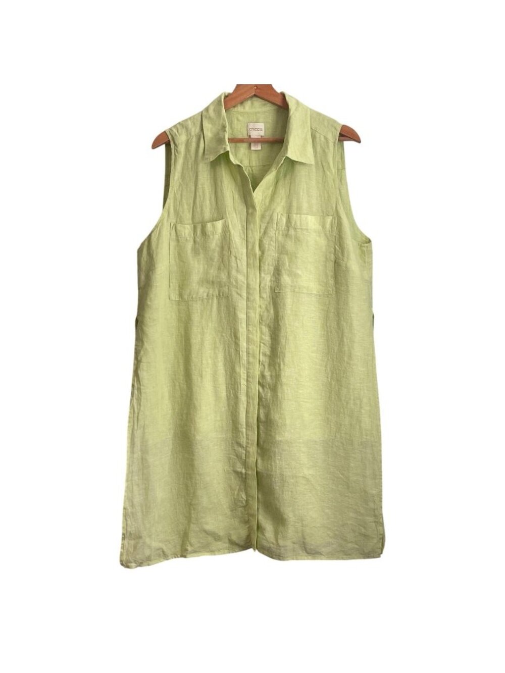 Chicos Womens 100% Linen Coastal Shirt Dress Size 2/Large Minimalist Resort